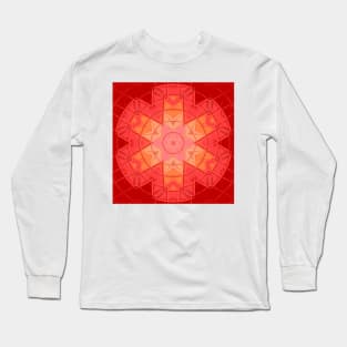 Mosaic Mandala Flower Red and Orange Long Sleeve T-Shirt